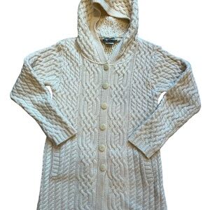 Women's Cream Hooded Cable Knit Sweater Aran Crafts